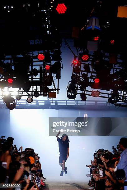 Designer Alexander Wang walks the runway at the Alexander Wang show at The Arc, Skylight at Moynihan Station on September 10, 2016 in New York City.