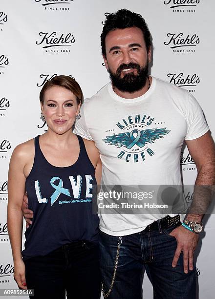 Alyssa Milano and Chris Salgardo attend Kiehl's LifeRide for Ovarian Cancer Research Event at Kiehl's Since 1851 on September 22, 2016 in Santa...