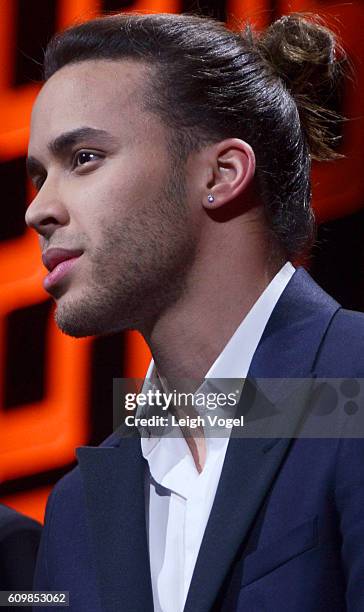 Prince Royce presents Supreme Court Justice Sonia Sotomayor with a Leadership Award during the 29th Hispanic Heritage Awards at the Warner Theatre on...