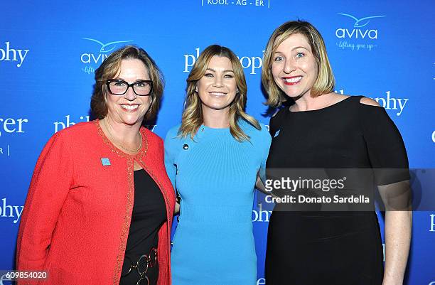 Regina Bette, CEO and President of Aviva Family and Children's Services, actress Ellen Pompeo, and Melissa Tilman, Vice President of Development at...