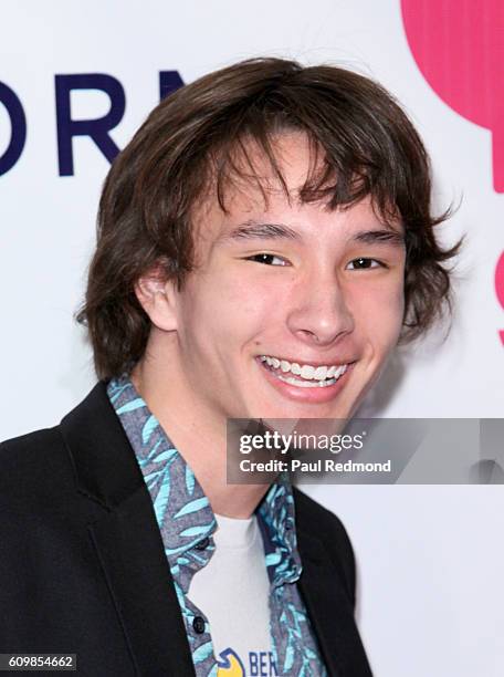 Actor Caelen Scrivener on the red carpet at the Premiere of Verizon go90's "Mr. Student Body President" at TCL Chinese 6 Theatres on September 22,...