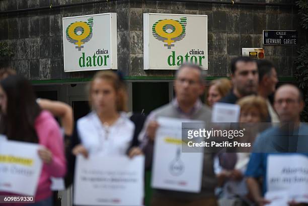 Anti-abortion activists pictured during a protest in Madrid. Nearly 50 anti-abortion activists gathered outside of 'Clínica Dator' in Madrid, to...