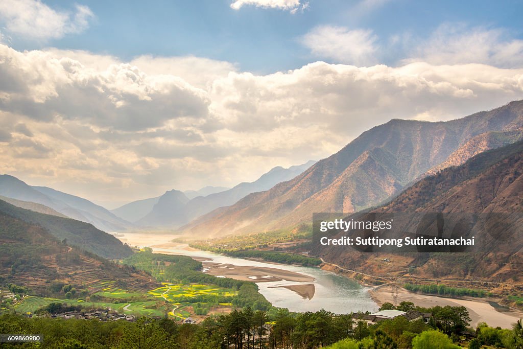A famous bend of yangtze river in Yunnan Province, China, first curve of yangtze river , Lijiang