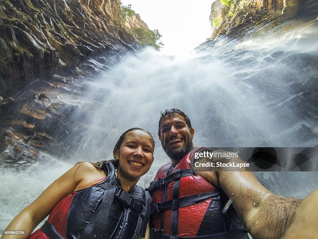 Couple selfie in Cachoeira do buracao - Chapada Diamantina - National Park