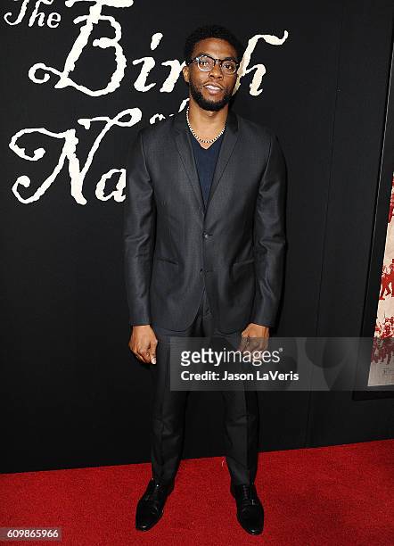 Actor Chadwick Boseman attends the premiere of "The Birth of a Nation" at ArcLight Cinemas Cinerama Dome on September 21, 2016 in Hollywood,...