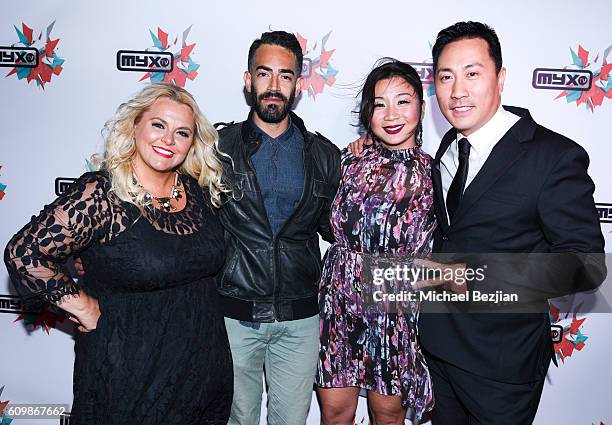 Actress Ajay Rochester, German Legarreta, Becky Wu and David Kang at MYX TV presents Cast Me! on September 22, 2016 in Los Angeles, California.