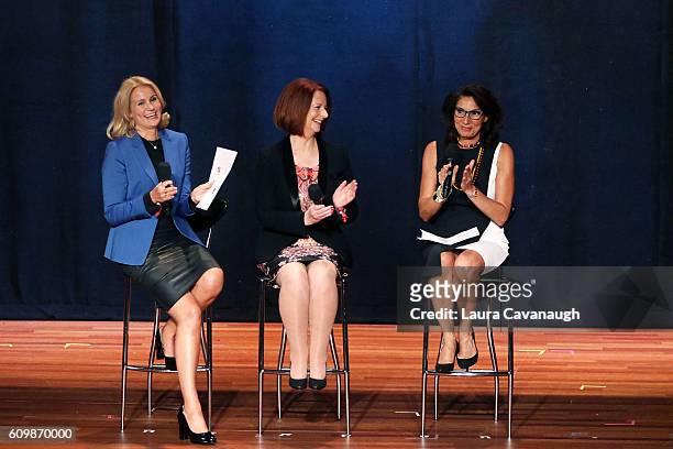 Former Prime Minister of Denmark Helle Thorning-Schmidt and Former Prime Minster of Australia Julia Gillard attend 2016 Global Citizen: The World On...