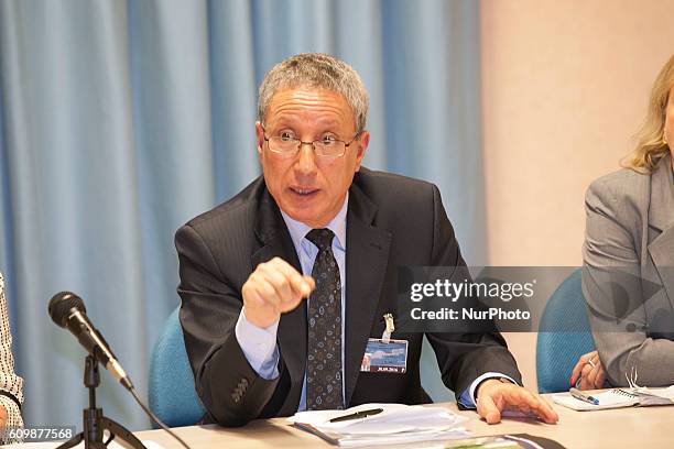 Taher Boumedra, Former UNAMI Human Rights office chiefs at Geneva International Conference U.N. European Headquarters, during press conference in...