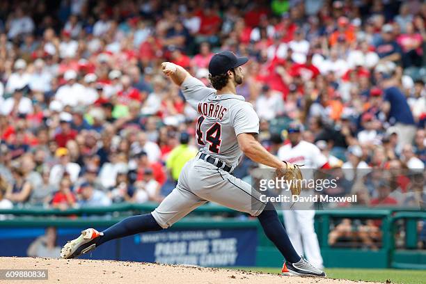 Daniel Norris of the Detroit Tigers pitches against the Cleveland Indians in the first inning at Progressive Field on September 18, 2016 in...
