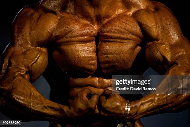 An athlete poses for the judges during the bodybuilding competition as part of the Arnold Classic Europe 2016 on September 23, 2016 in Barcelona,...