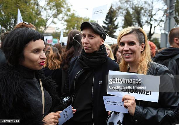 Supporters of abortion participate in the black protest on September 22, 2016 in Warsaw, Poland. The action is organized to express the opposition to...