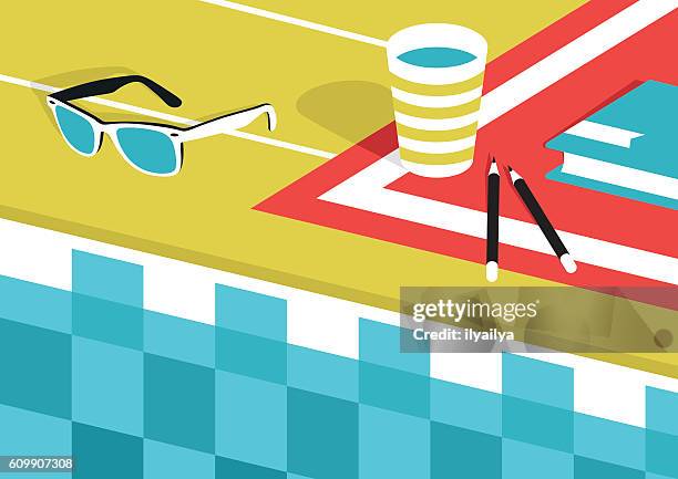ilustraciones, imágenes clip art, dibujos animados e iconos de stock de vacaciones de verano junto a la piscina - fiesta de piscina