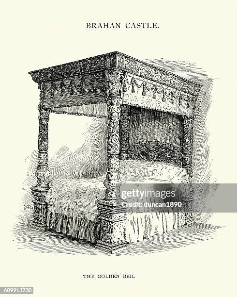 17th century four poster bed - four poster bed stock illustrations