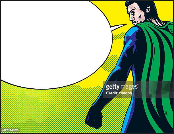 superhero back speech - looking over shoulder stock illustrations
