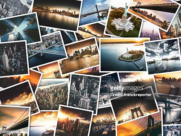 nyc travel images on polaroid paper - image montage stock pictures, royalty-free photos & images