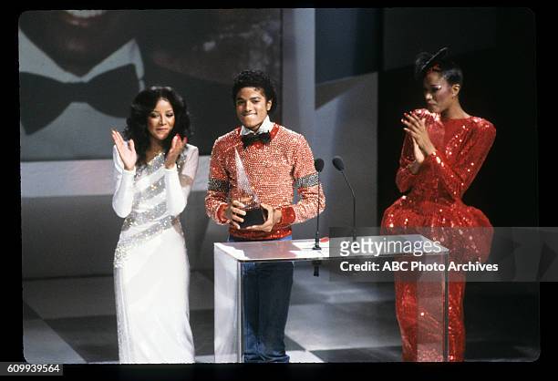 Gallery - Airdate: January 30, 1981. MICHAEL JACKSON, FAVORITE SOUL/R&B MALE ARTIST WITH PRESENTERS LA TOYA JACKSON AND BONNIE POINTER
