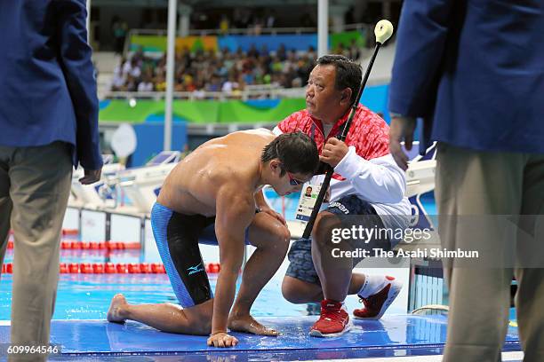 Keiichi Kimura of Japan reacts after competing in the Men's 200m Individual Medley - SM11 Final on day 9 of the Rio 2016 Paralympic Games at the...