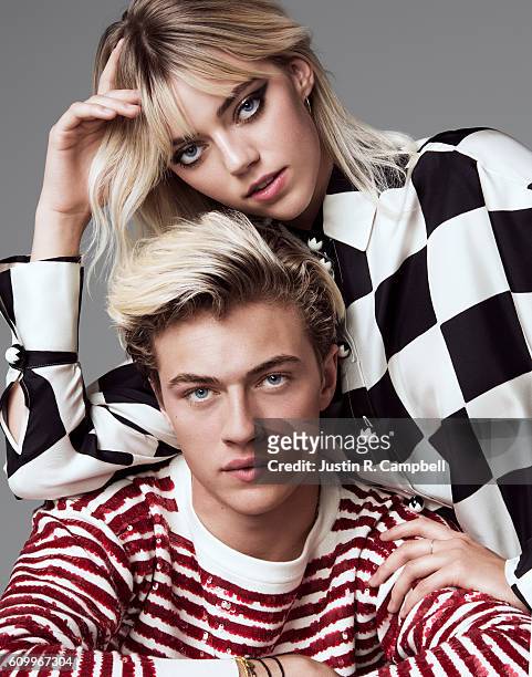 Lucky Blue Smith, and Pyper America, models and members of The Atomics is photographed for Just Jared on June 20, 2016 in Los Angeles, California.