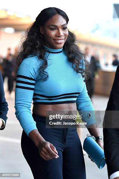 Serena Williams is seen leaving the Versace show during Milan Fashion Week Spring/Summer 2017 on September 23, 2016 in Milan, Italy.