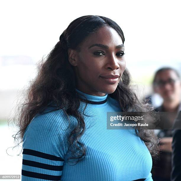 Serena Williams is seen leaving the Versace show during Milan Fashion Week Spring/Summer 2017 on September 23, 2016 in Milan, Italy.