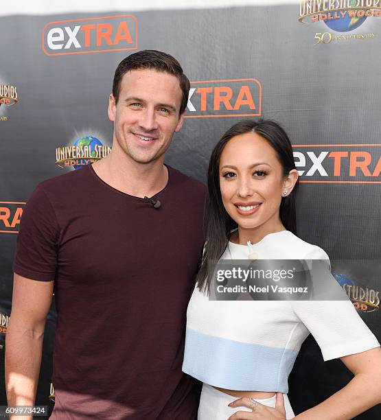 Ryan Lochte and Cheryl Burke visit "Extra" at Universal Studios Hollywood on September 23, 2016 in Universal City, California.