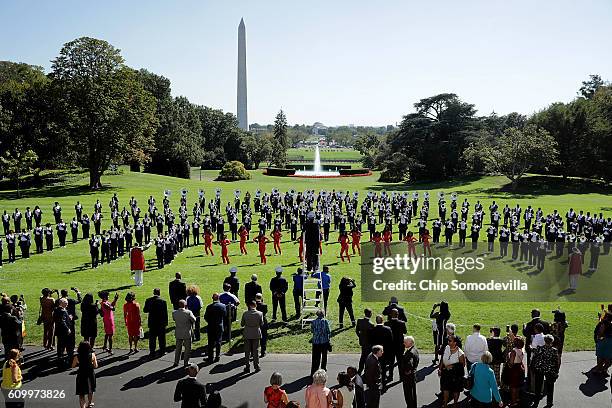 The Tennessee State University Aristocrat of Bands marching band performs on the South Lawn of the White House during a reception in honor of the...