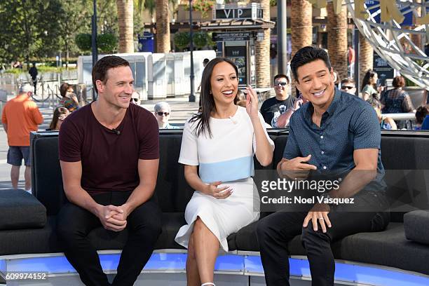 Ryan Lochte, Cheryl Burke and Mario Lopez visit "Extra" at Universal Studios Hollywood on September 23, 2016 in Universal City, California.