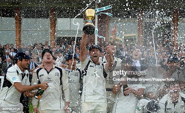 James Franklin with the trophy after Middlesex won the county championship title on day four of the Specsavers County Championship Division One...