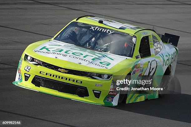 Justin Marks, driver of the Katerra Chevrolet, on track during practice for the NASCAR XFINITY Series VysitMyrtleBeach.com 300 at Kentucky Speedway...