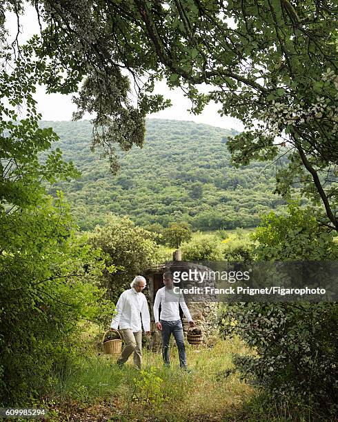 Chef Xavier Mathieu and Kevin Jacques are photographed for Le Figaro Magazine on June 16, 2016 truffle picking in Methamis, France. CREDIT MUST READ:...