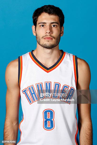 Alex Abrines of the Oklahoma City Thunder poses for a head shot during 2016 NBA Media Day on September 23, 2016 at the Chesapeake Energy Arena in...