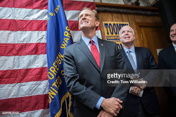 Sens. Pat Toomey, R-Pa., left, and John McCain, R-Ariz., attend a campaign event for Toomey at the Herbert W. Best VFW Post 928 in Folsom, Pa.,...