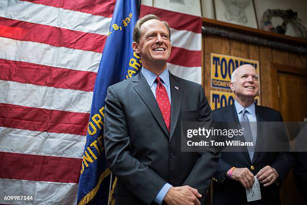 Sens. Pat Toomey, R-Pa., left, and John McCain, R-Ariz., attend a campaign event for Toomey at the Herbert W. Best VFW Post 928 in Folsom, Pa.,...