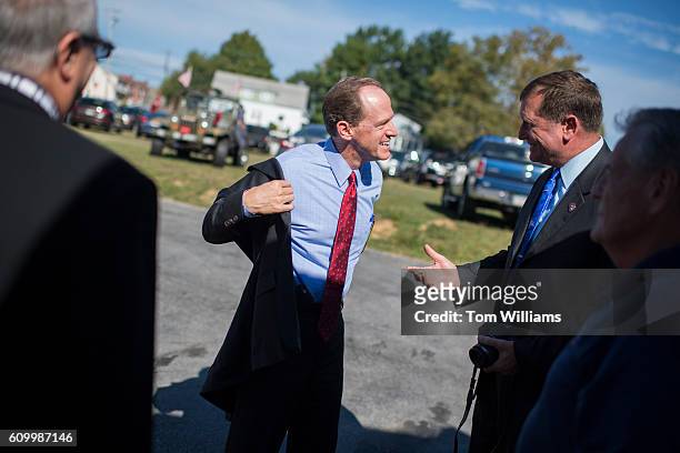 Sen. Pat Toomey, R-Pa., arrives for a campaign event at the Herbert W. Best VFW Post 928 in Folsom, Pa., September 23, 2016. Sen. John McCain,...