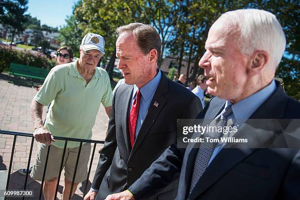 Sens. Pat Toomey, R-Pa., left, and John McCain, R-Ariz., attend a campaign event for Toomey at the Herbert W. Best VFW Post 928 in Folsom, Pa.,...