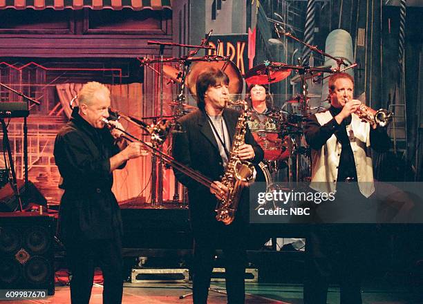 Episode 1145 -- Pictured: James Pankow; Tris Imboden ; Walter Parazaider; and Lee Loughnane of the band Chicago perform on May 9, 1997 --
