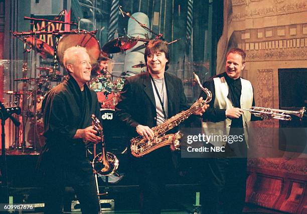 Episode 1145 -- Pictured: James Pankow; Tris Imboden ; Walter Parazaider; and Lee Loughnane of the band Chicago perform on May 9, 1997 --