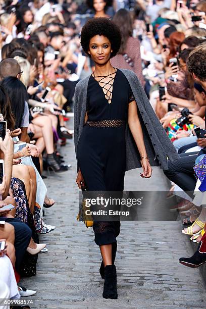 Model walks the runway at the Rebecca Minkoff show at The Gallery, Skylight at Clarkson Sq on September 10, 2016 in New York City.