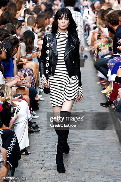 Model walks the runway at the Rebecca Minkoff show at The Gallery, Skylight at Clarkson Sq on September 10, 2016 in New York City.