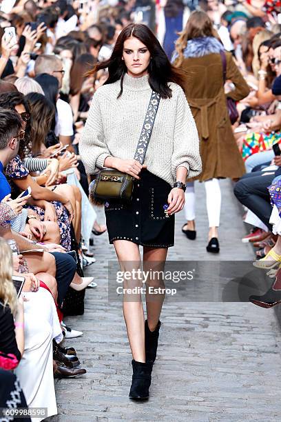 Model walks the runway at the Rebecca Minkoff show at The Gallery, Skylight at Clarkson Sq on September 10, 2016 in New York City.