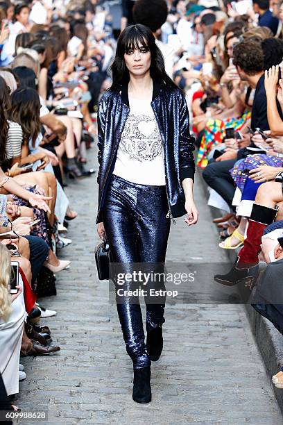 Model walks the runway at the Rebecca Minkoff show at The Gallery, Skylight at Clarkson Sq on September 10, 2016 in New York City.