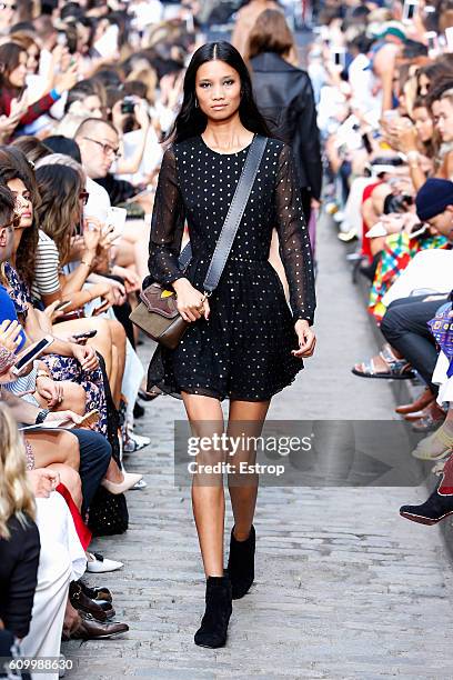 Model walks the runway at the Rebecca Minkoff show at The Gallery, Skylight at Clarkson Sq on September 10, 2016 in New York City.