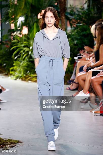 Model walks the runway at the Lacoste designed by Felipe Oliveira Baptista show at Spring Studios on September 10, 2016 in New York City.