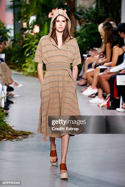 Model walks the runway at the Lacoste designed by Felipe Oliveira Baptista show at Spring Studios on September 10, 2016 in New York City.