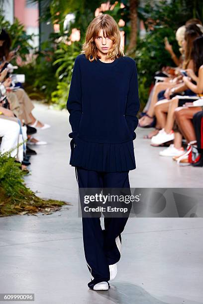 Model walks the runway at the Lacoste designed by Felipe Oliveira Baptista show at Spring Studios on September 10, 2016 in New York City.