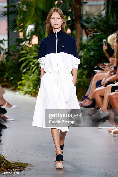 Model walks the runway at the Lacoste designed by Felipe Oliveira Baptista show at Spring Studios on September 10, 2016 in New York City.