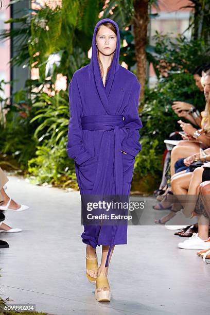 Model walks the runway at the Lacoste designed by Felipe Oliveira Baptista show at Spring Studios on September 10, 2016 in New York City.