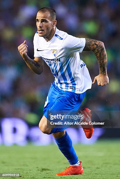 Sandro Ramirez of Malaga CF in action during the match between Real Betis Balompie vs Malaga CF as part of La Liga at Benito Villamarin stadium on...