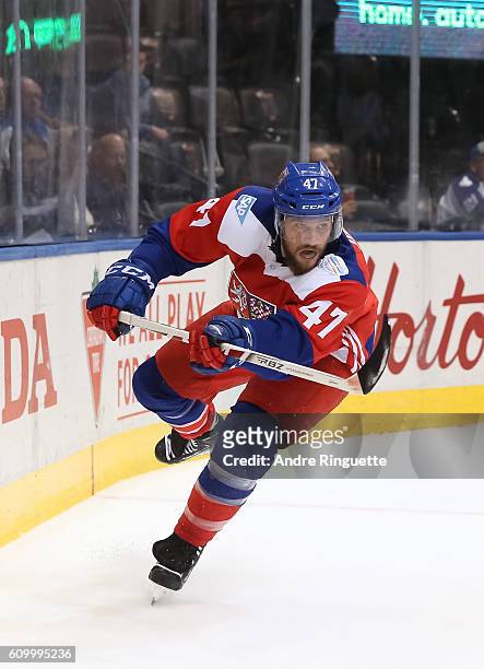 Michal Jordan of Team Czech Republic skates against Team Europe during the World Cup of Hockey 2016 at Air Canada Centre on September 19, 2016 in...