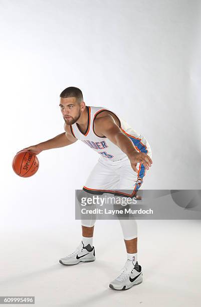 Mitch McGary of the Oklahoma City Thunder poses for a portrait during 2016 NBA Media Day on September 23, 2016 at the Chesapeake Energy Arena in...